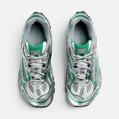 Bottega Veneta Orbit Sneakers In Silver/Green Technical Fabric And Mesh Lace-Up Sneaker