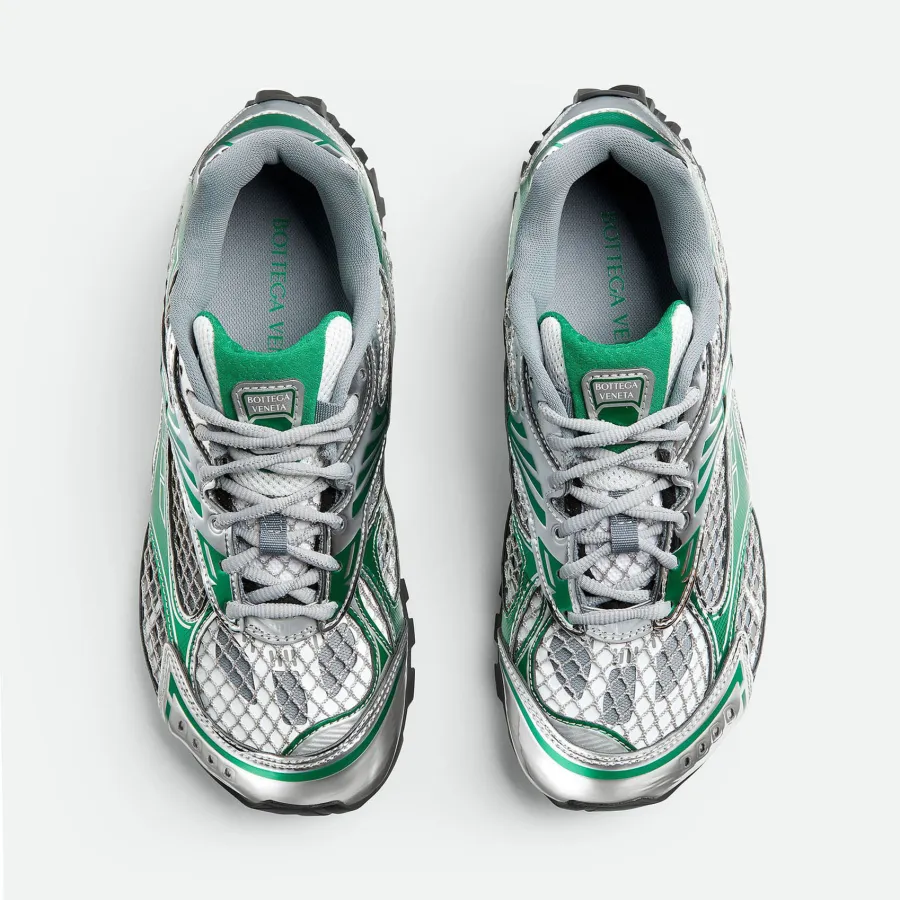 Bottega Veneta Orbit Sneakers In Silver/Green Technical Fabric And Mesh Lace-Up Sneaker