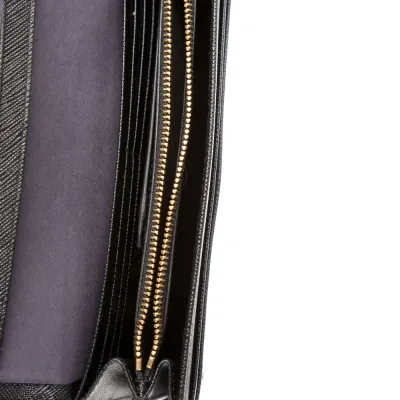 Prada Large Continental Wallet Black Saffiano Metal Leather Gold Hardware