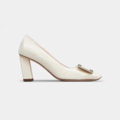 Roger Vivier Belle Vivier Pumps High Heels In White Leather With Metal Buckle (Heel Height 7cm)