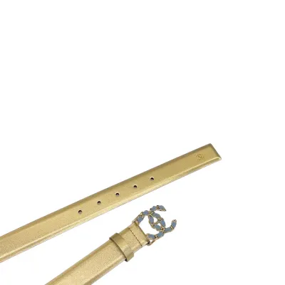 Chanel Women's CC Belt In Black/Gold Calfskin With Gold/Silver Hardware 30mm