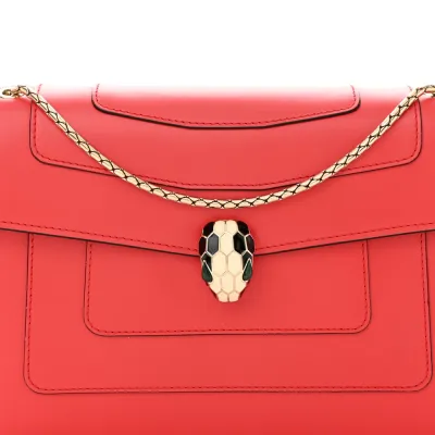 Bvlgari Medium Serpenti Forever Shoulder Bag Red Calfskin Leather Gold Hardware