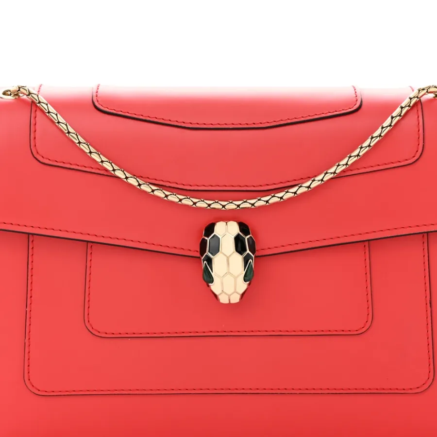 Bvlgari Medium Serpenti Forever Shoulder Bag Red Calfskin Leather Gold Hardware