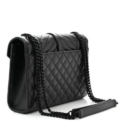 Saint Laurent Medium Satchel Black Triquilt Monochrome Monogram Grain De Poudre Textured Mixed Matelasse Leather Black Hardware