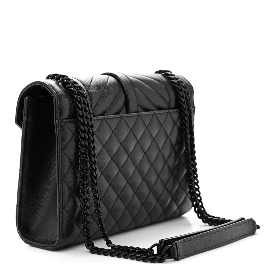 Saint Laurent Medium Satchel Black Triquilt Monochrome Monogram Grain De Poudre Textured Mixed Matelasse Leather Black Hardware