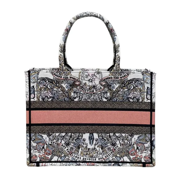 Dior Medium Book Tote White Pastel Pink Butterfly Around The World Embroidered Canvas - Image 2
