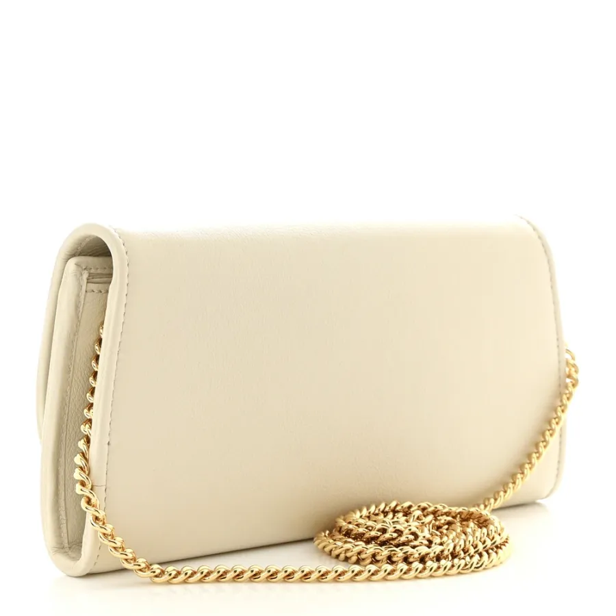 Gucci Small Roxy Blondie Continental Chain Wallet Mystic White Calfskin Leather Gold Hardware