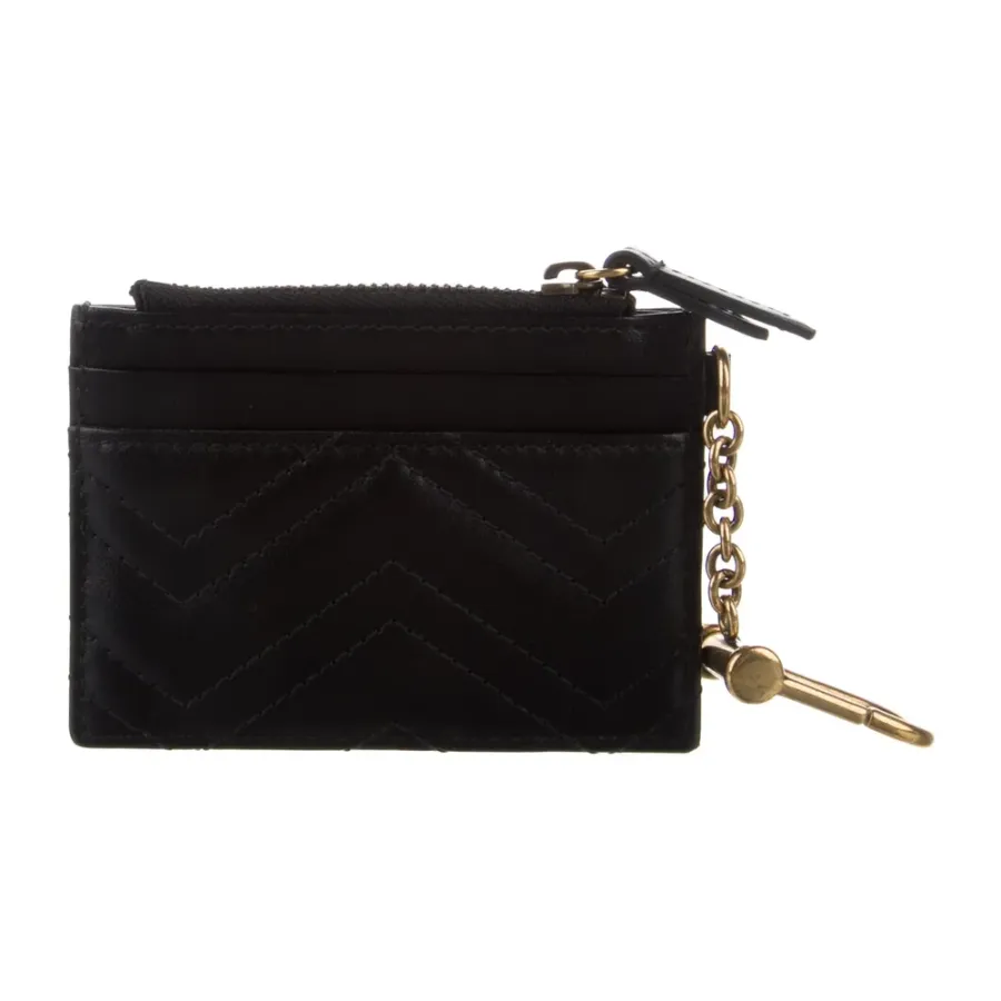 Gucci Small GG Marmont Key Case Black Calfskin Matelassé Leather Gold Hardware