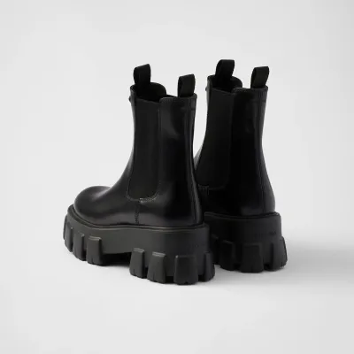 PRADA Black Monolith shiny leather Chelsea boots