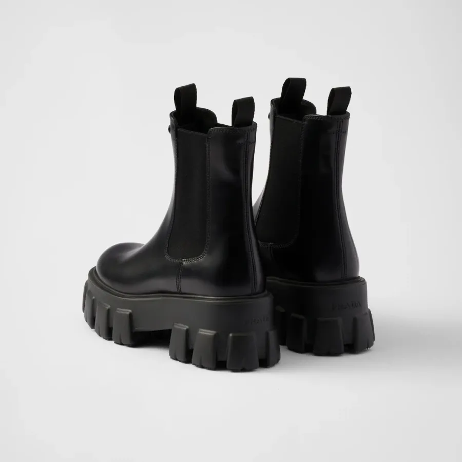 PRADA Black Monolith shiny leather Chelsea boots