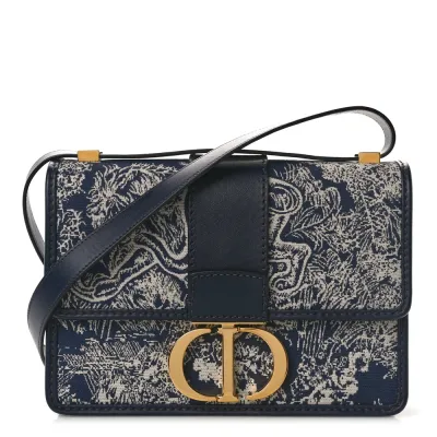 Dior Medium Montaigne 30 Toile De Jouy Flap Bag Blue Reverse Canvas Gold Hardware