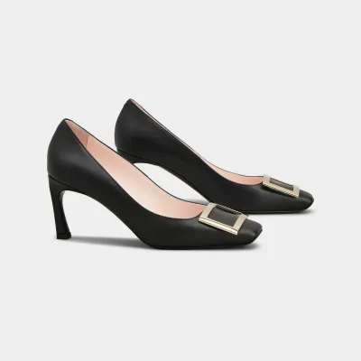 Roger Vivier Trompette Pumps High Heels In Black Calfskin Leather With Metal Buckle (Heel Height 7cm)