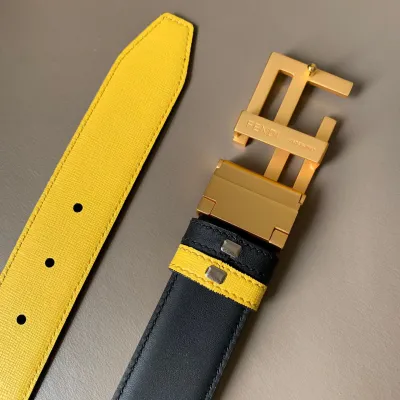 Fendi Men's Rectangled FF Buckle Reversible Belt In Black/Blue/Red/Yellow Calfskin With Gold/Silver/Gun Black Hardware 35mm