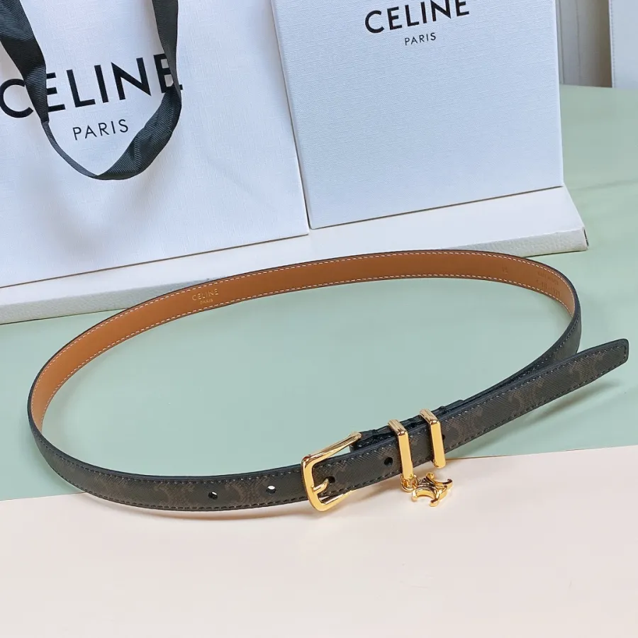 Celine Elegant Charm Belt In White/Black/Pink/Champagne Gold/Brown Taurillon Leather With Gold Hardware 18mm