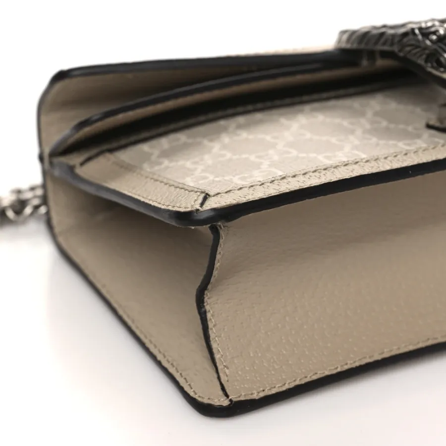 Gucci Small Rectangular Dionysus Shoulder Bag Beige / Mystic White / Oatmeal GG Supreme Monogram Canvas & Textured Dollar Calfskin Leather Aged Silver Hardware