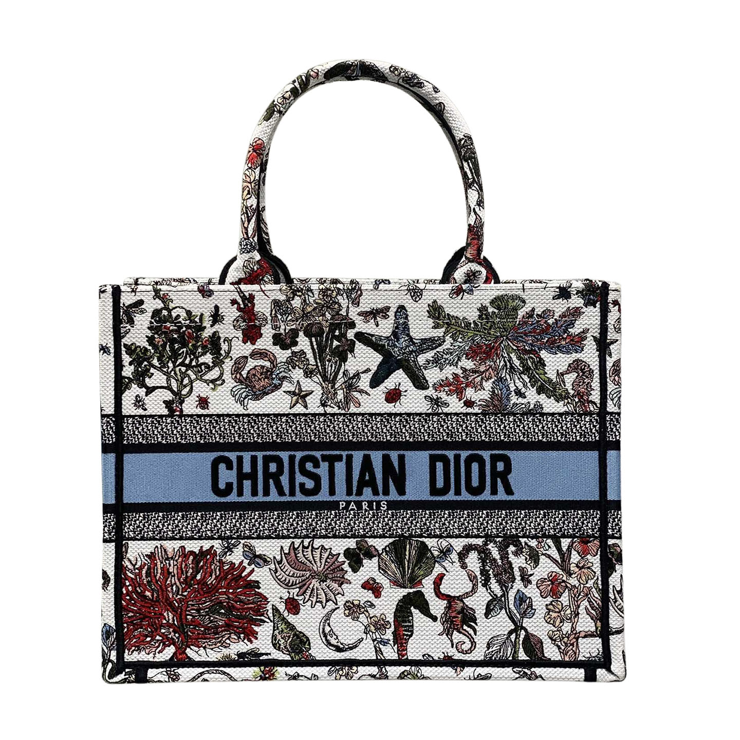 Dior Medium Dior Book Tote Em Branco/Bege Com Bordado e Motivo Multicolor Dior Cabinet de Curiosités