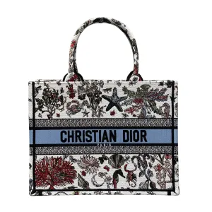 Dior Medium Dior Book Tote In White/Beige Embroidery with Multicolor Dior Cabinet de Curiosités Motif