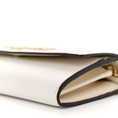 Fendi Metal Fendi Roma Logo Chain Continental Wallet White Kyoto Vitello Leather Gold Hardware