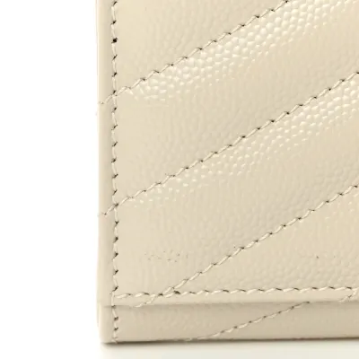 Saint Laurent Medium Envelope Clutch Blanc Vintage Chevron Monogram Grain De Poudre Matelasse Leather Gold Hardware