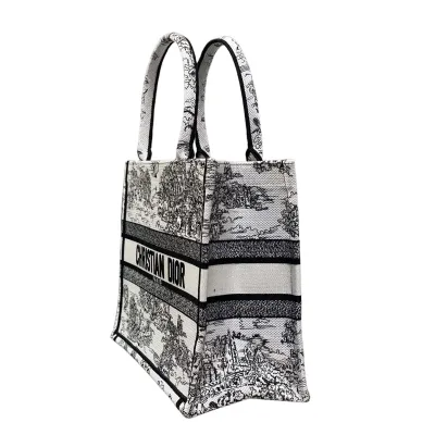 Dior Medium Dior Book Tote White Embroidery with Black Toile de Jouy Scotland Motif Embroidery