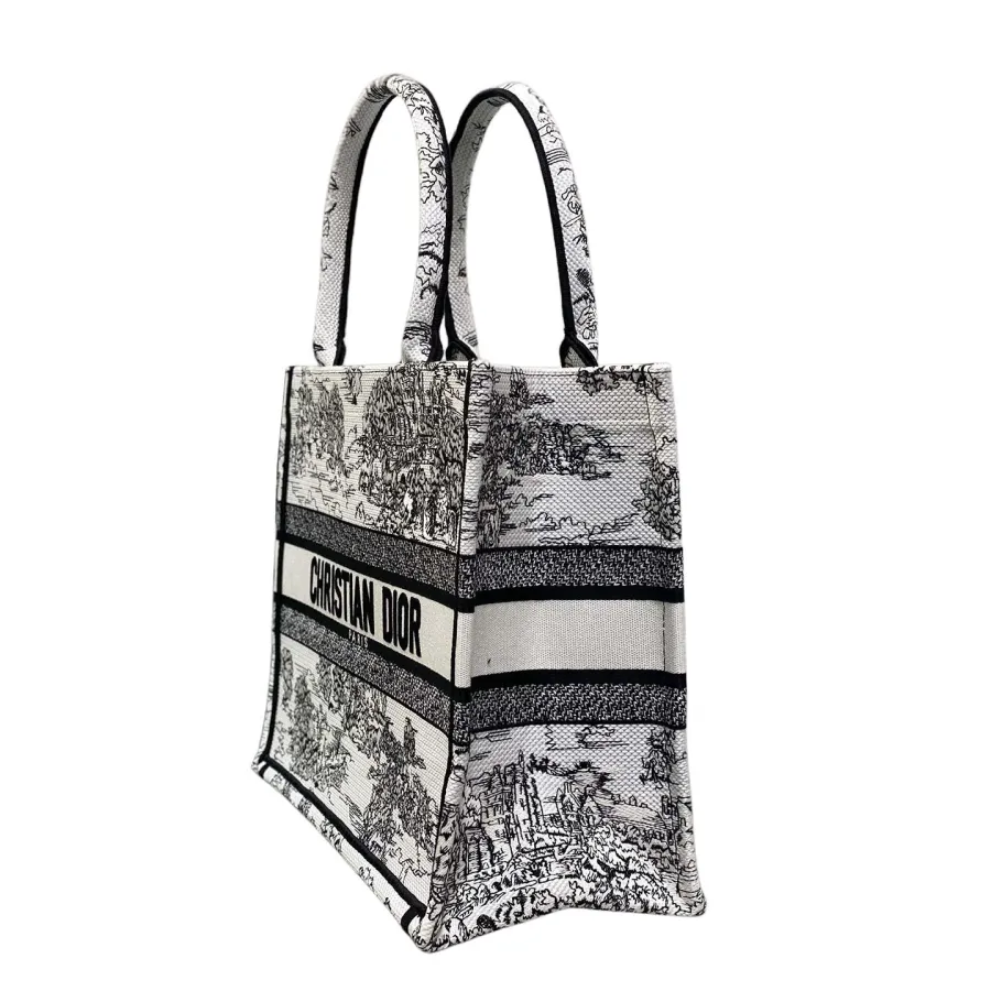 Dior Medium Dior Book Tote White Embroidery with Black Toile de Jouy Scotland Motif Embroidery