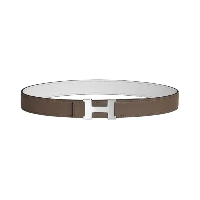 Hermès Women' s Mini Constance Buckle Reversible Belt In White/Black/Orange/Etoupe Calfskin With Gold/Silver Hardware 24mm