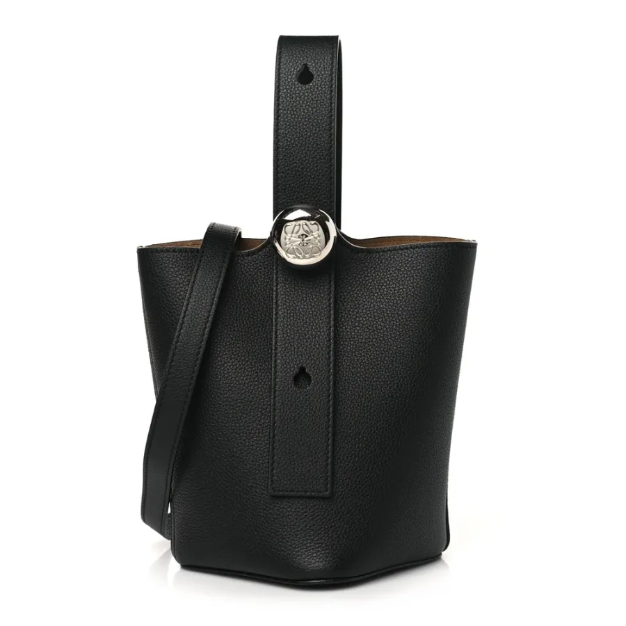 Loewe Pebble Bucket Bag Mini Black Soft Grained Calfskin Leather Palladium Hardware