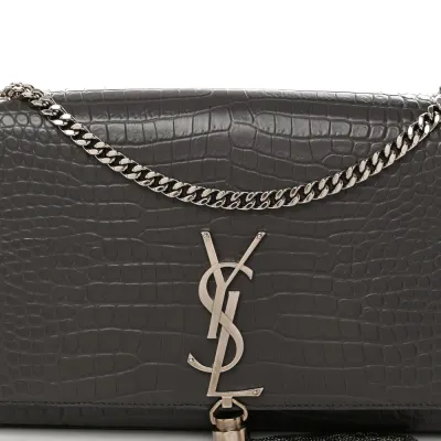 Saint Laurent Medium Kate Tassel Satchel Storm Embossed Classic Monogram Calfskin & Crocodile Leather Silver Hardware