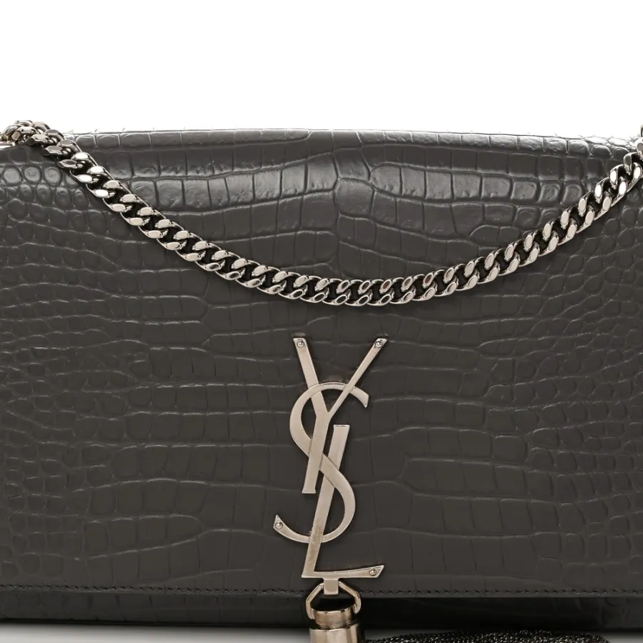 Saint Laurent Medium Kate Tassel Satchel Storm Embossed Classic Monogram Calfskin & Crocodile Leather Silver Hardware