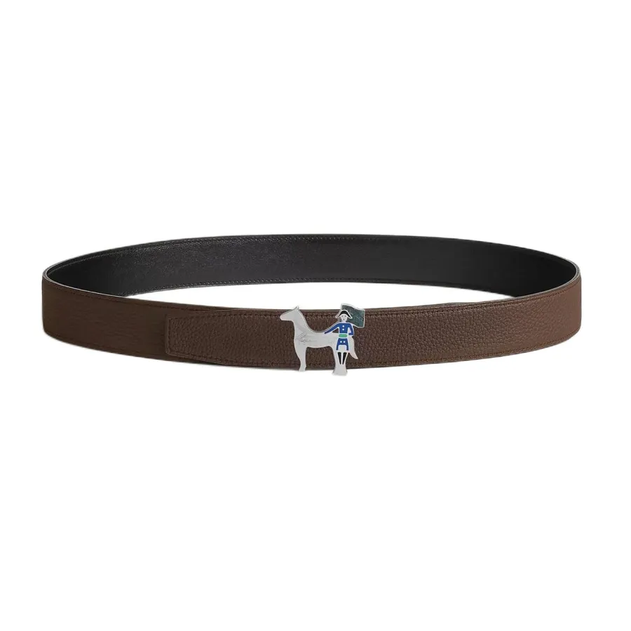 Hermès Women' s Artificier Buckle Reversible Belt In Black/Brown/Etoupe/Coffee/Blue Calfskin With Silver Hardware 32mm