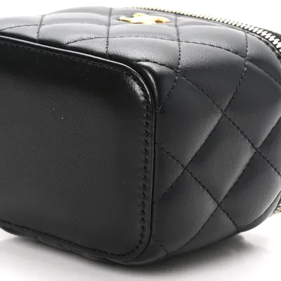 Chanel Pearl Crush Vanity Case With Chain Mini Black Quilted Lambskin Leather Gold Hardware
