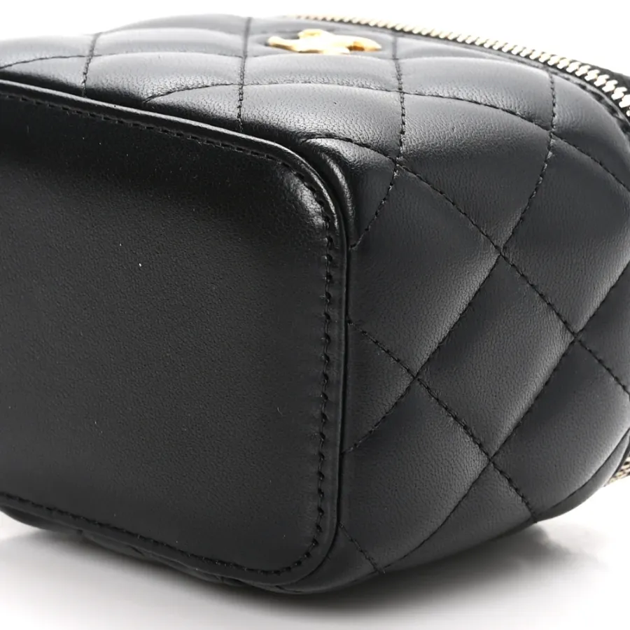 Chanel Pearl Crush Vanity Case With Chain Mini Black Quilted Lambskin Leather Gold Hardware