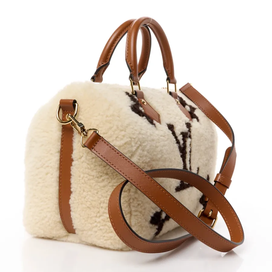 Louis Vuitton Speedy Bandoulière 25 Cream/Brown Monogram Canvas & Shearling Gold Hardware