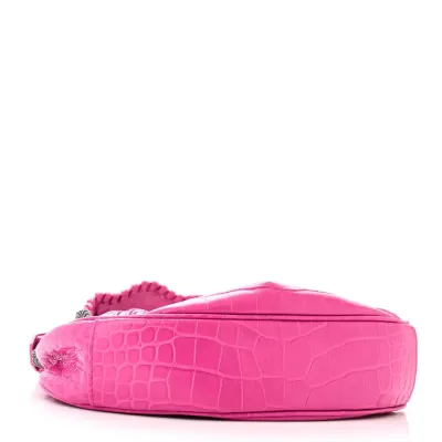 Balenciaga XS Le Cagole Shoulder Bag Lipstick Pink Crocodile Extra Embossed Supple Calfskin Leather Silver Hardware