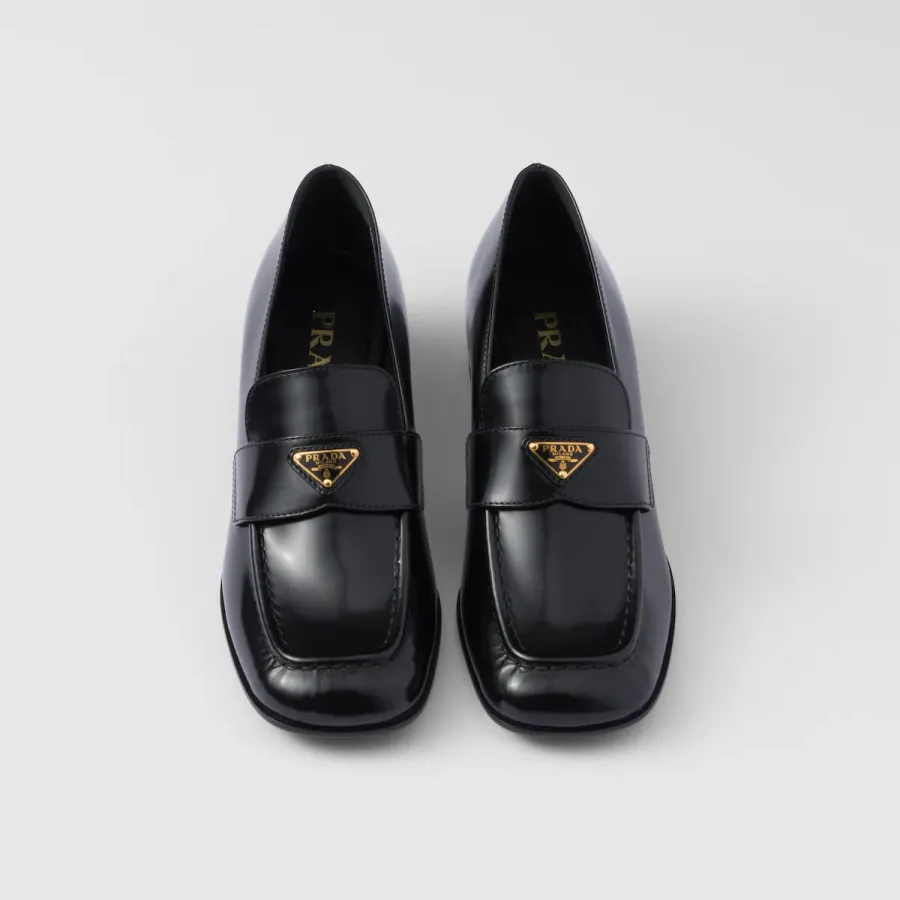 PRADA Black shiny leather loafers