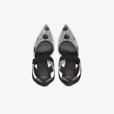 FENDI Black mesh and rhinestone heels