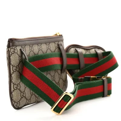 Gucci Medium Web Ophidia Utility Belt Bag Beige / Ebony / New Acero GG Supreme Monogram Canvas & Calfskin Leather Gold Hardware