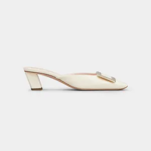 Roger Vivier Belle Vivier Mules Sandals In White Patent Leather With Metal Buckle (Heel Height 4.5cm)