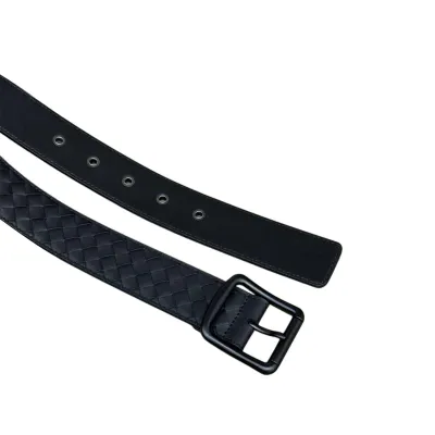 Bottega Veneta Men's Square Buckle Intrecciato Belt In Black/Coffee/Blue/Grey Calfskin With Silver/Black Hardware 40mm