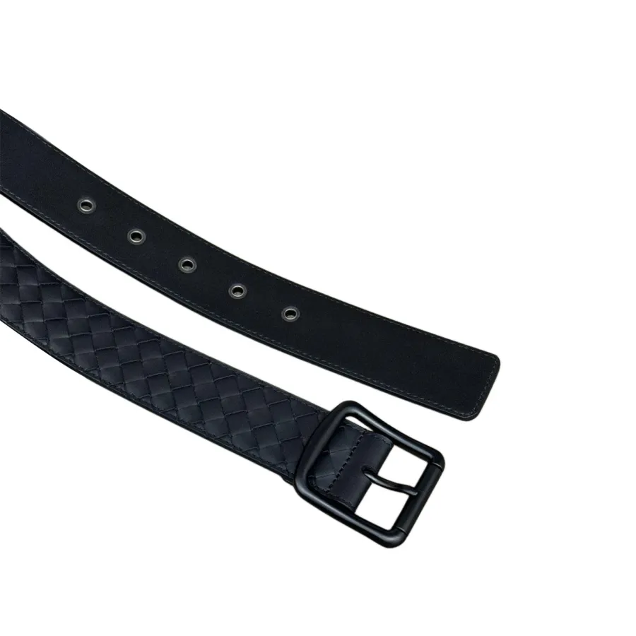 Bottega Veneta Men's Square Buckle Intrecciato Belt In Black/Coffee/Blue/Grey Calfskin With Silver/Black Hardware 40mm