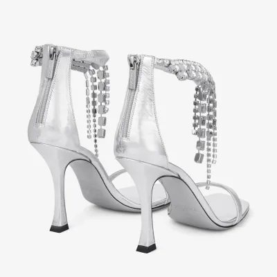 JIMMY CHOO Silver vintage metallic  texture leather high heeled sandals