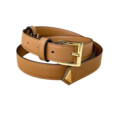 Prada Women' s Square Buckle Belt In Black/Brown/White Calfskin With Gold/Silver Hardware 25mm