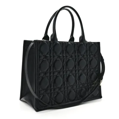 Dior Medium Book Tote Black Macrocannage Calfskin Leather Gold Hardware