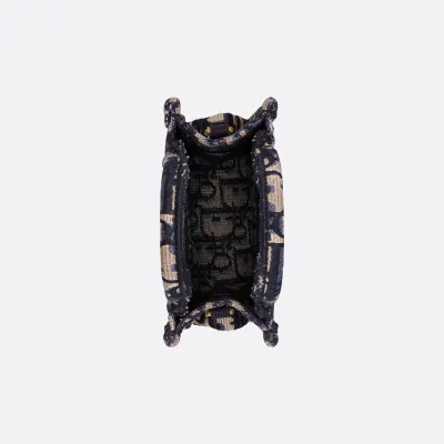Dior Mini Dior Book Tote In Blue Dior Oblique Embroidery Canvas