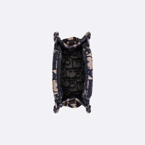 Dior Mini Dior Book Tote In Blue Dior Oblique Embroidery Canvas - Image 4