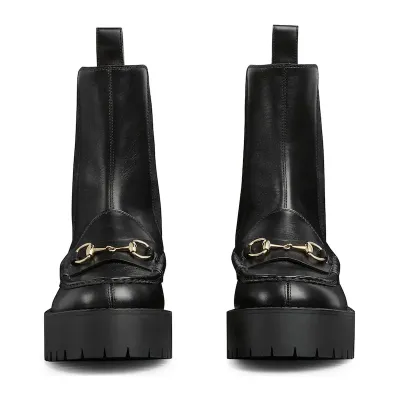 Gucci black Groove sole horseneck buckle boots