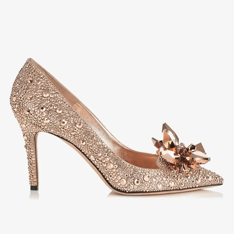 JIMMY CHOO Rose gold crystal studded pointy heels