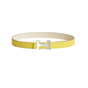 Hermès Women' s Mini Constance Buckle Reversible Belt In Yellow/Blue/White/Brown/Coffee Calfskin With Gold/Silver Hardware 24mm
