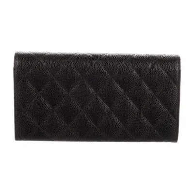 Chanel Large Interlocking CC Logo Trifold Wallet Black Caviar Leather Silver Hardware