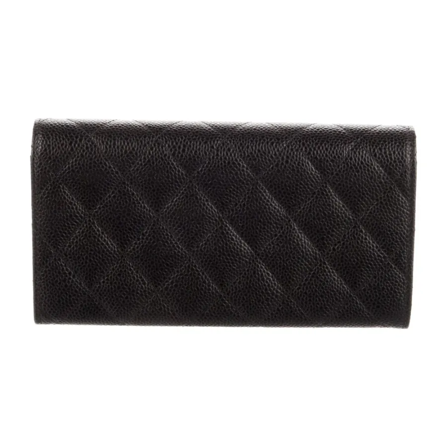 Chanel Large Interlocking CC Logo Trifold Wallet Black Caviar Leather Silver Hardware